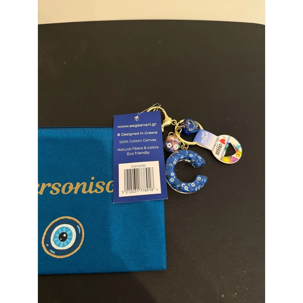 Greece Souvenir Set My Breeze Hersonisos Evil Eye Canvas Pouch and Keychains NWT
